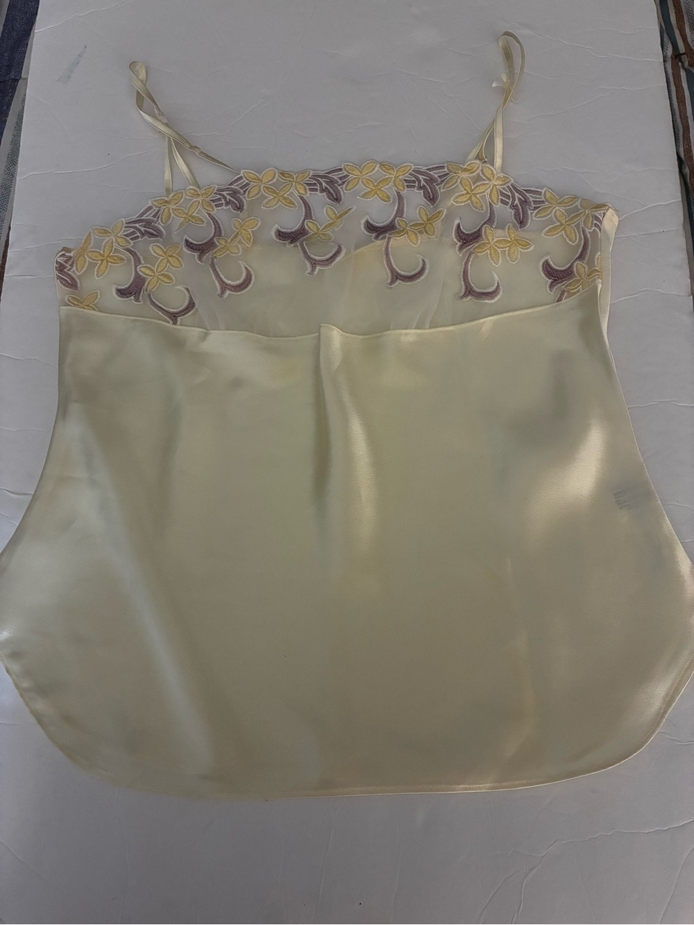 Y2K Ivory Satin Camisole Lace Embroidery Top/lingerie S Coquette Fairy Romantic